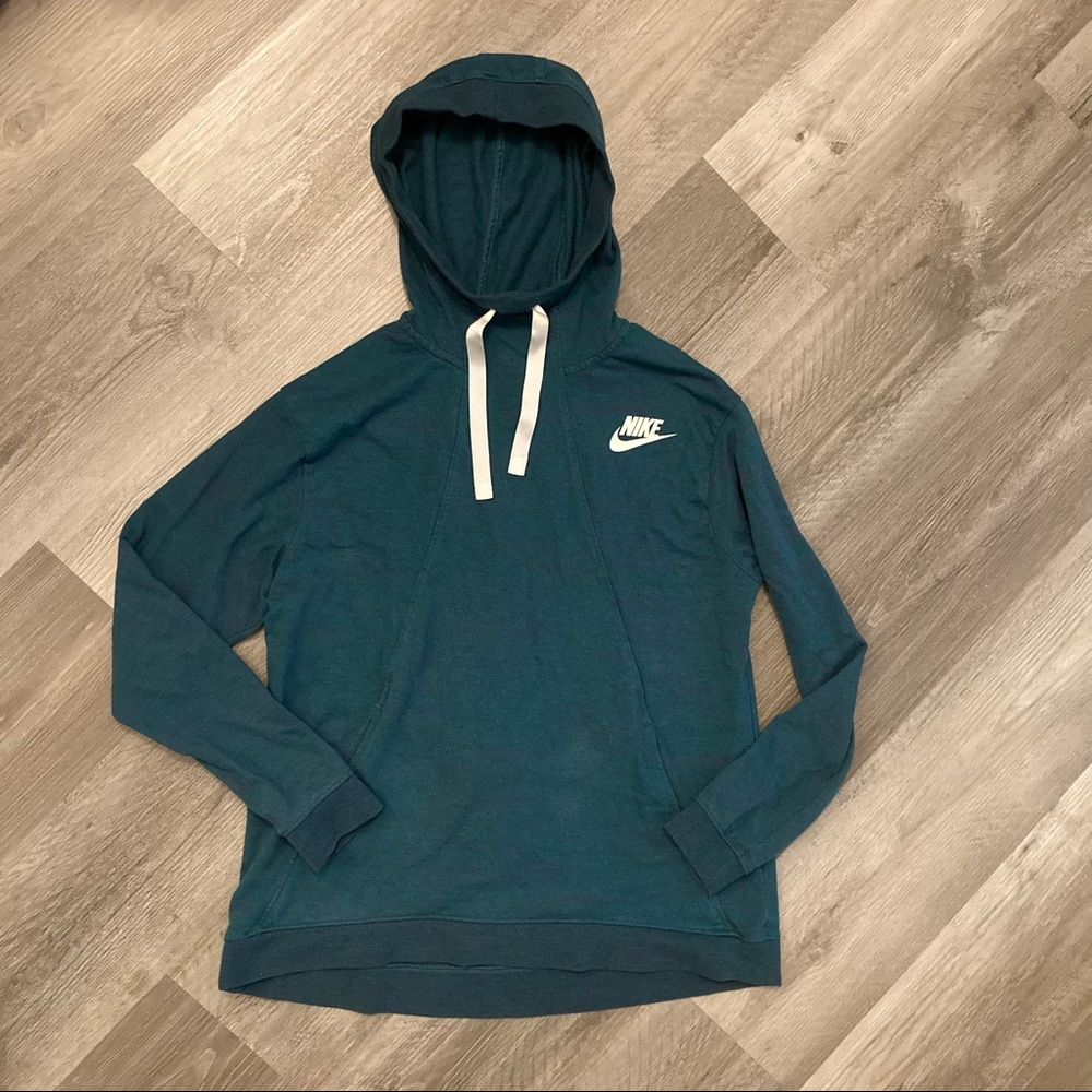 Nike lightweight teal hooded sweatshirt with kangaroo pocket